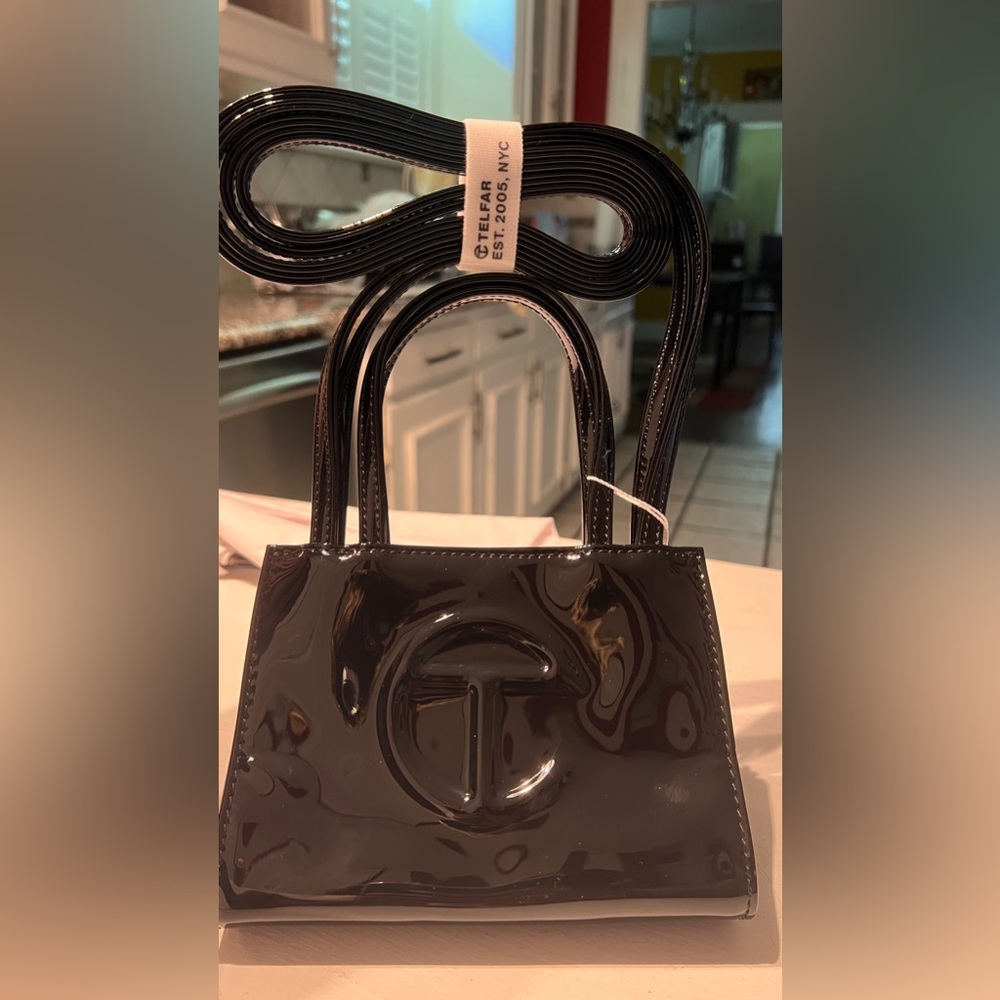Small Black Patent Telfar Shopping Bag
